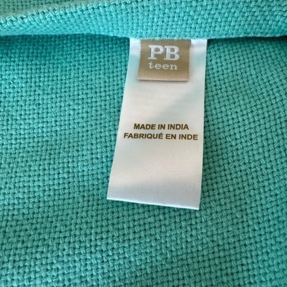 Pottery Barn Teen Pool Green Embroidered P Pom Pom‎ Organic Pillow Cover 12x 24